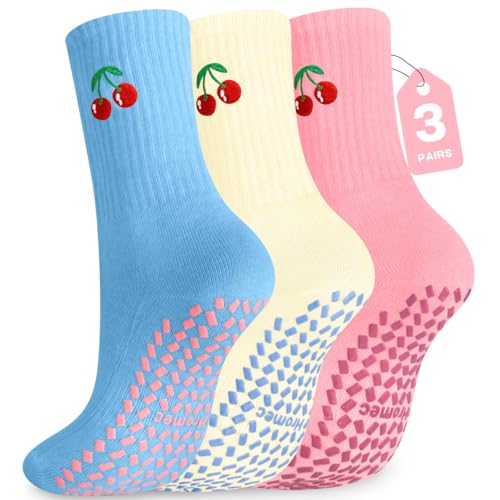 Image of Pilates Socks with Grips for Yoga, Barefoot, Ballet, Barre, Hospital Non Slip Anti Skid Socks for Women and Men