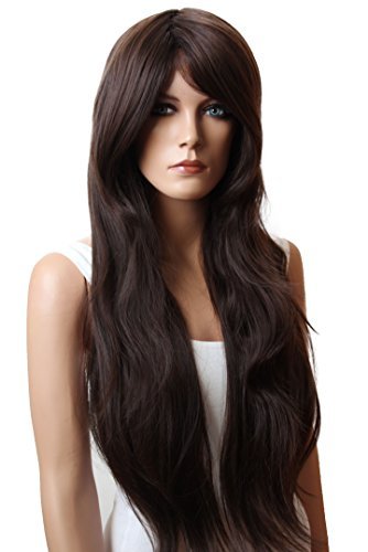 PRETTYSHOP Peluca de pelo largo rizado de fibra sintética resistente al calor marrón FP706