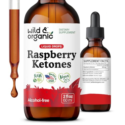 Wild & Organic Raspberry Ketones Extract Tincture - Liquid Raspberry Ketones Supplement - 2-Month Supply - Vegan, Sugar & Alcohol-Free - 2 fl oz