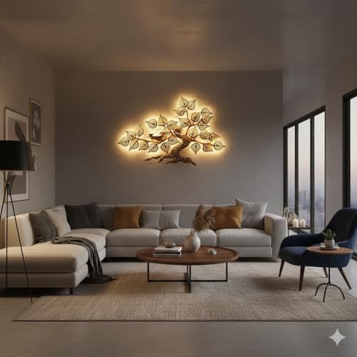 Image of Bharat Art Metal Tree Wall Art with LED Light for Living Room | Handcrafted Iron Tree Wall Hanging Home Decoration for Bedroom, Hall, Office & Entrance | Nest Tree | 39 X 1.5 X 24 inch | WD051