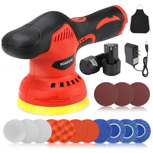 Cordless Car Buffer Polisher with 2PCS 2.0Ah Battery, (5 Inch/6 Inch) 8 Variable Speed Portable Buffer Polisher Kit, Extra 18PCS Attachments for Car Detailing/Polishing/Waxing