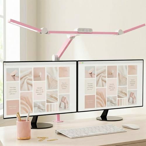 Image of Micomlan Architect Desk Lamp for Home Office, Pink Desk Lamp with Clamp for Working, 24W Bright Rotatable Led Table Light Stepless Dimming Tempering Wide Computer Light for Crafting Puzzle Hobby