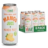 Vinut 100% Mango Juice with Pulp (16.57 fl oz, Pack of 6), No Sugar Added, All Nature Mango Juice, Not From Concentrate, Gluten Free, GMO-Free, High Calcium, Iron