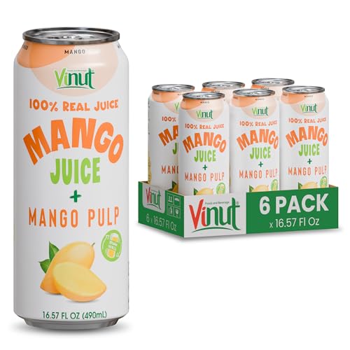 Image of Vinut 100% Mango Juice with Pulp (16.57 fl oz, Pack of 6), No Sugar Added, All Nature Mango Juice, Not From Concentrate, Gluten Free, GMO-Free, High Calcium, Iron