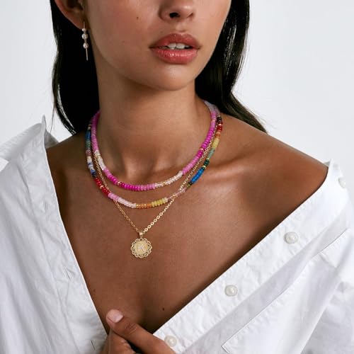 KELORIS PATH Beaded Necklace for Women, Colorful Gemstone Boho Bead Choker for Beach, Trendy Summer Natural Stone Jewelry Gifts4