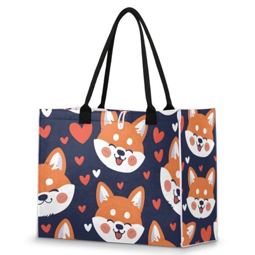 Cute Corgi Happy Tote Bag for Women Large Beach Bag Reusable Tote Bags for Work Travel Beach Shopping
