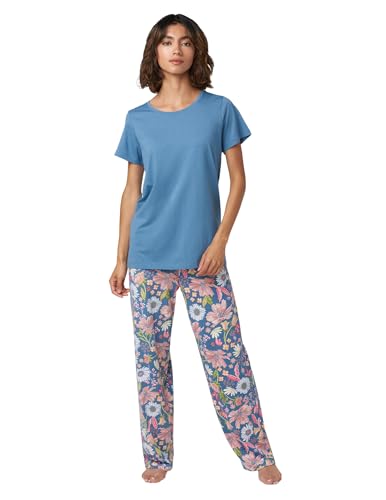 Image of HUE Women's Sleep and Lounge Pajama Separates, Late Summer & Fall Collection, Coronet Blue - Scoop Neck Short Sleeve Tee, 2X