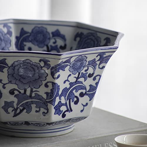 A &B Home Blue And White Floral Printed Porcelain Decorative Bowl, 11" X 11" X 6" #TOP5