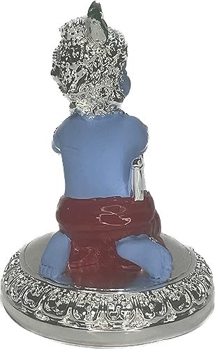 Image of Makhan Chor Idol Kanha Ji Matki Krishna Murti for Home Office Decor Silver Plated Makhan Chor Krishna Idol Statue for Janmashtami Puja Decoration Gifting
