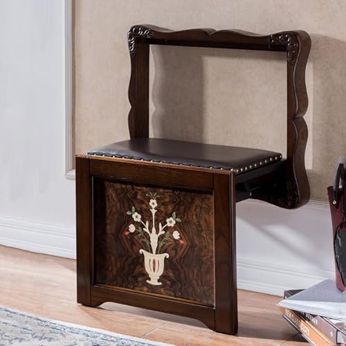 Folding Chair Wall-Mounted Invisible Shoe-Changing Stool, Extra-Wide Seat Made of Solid Wood Wall Seat Folding, for Living Room Bedroom Aisle Porch Bathroom(Light Brown)