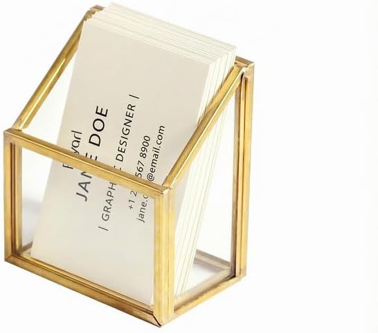 Feyarl Gold Glass Vertical Business Card Holder Business Card Display Stand Clear Name Card Organizer Storage for Office Meeting Desk Countertop