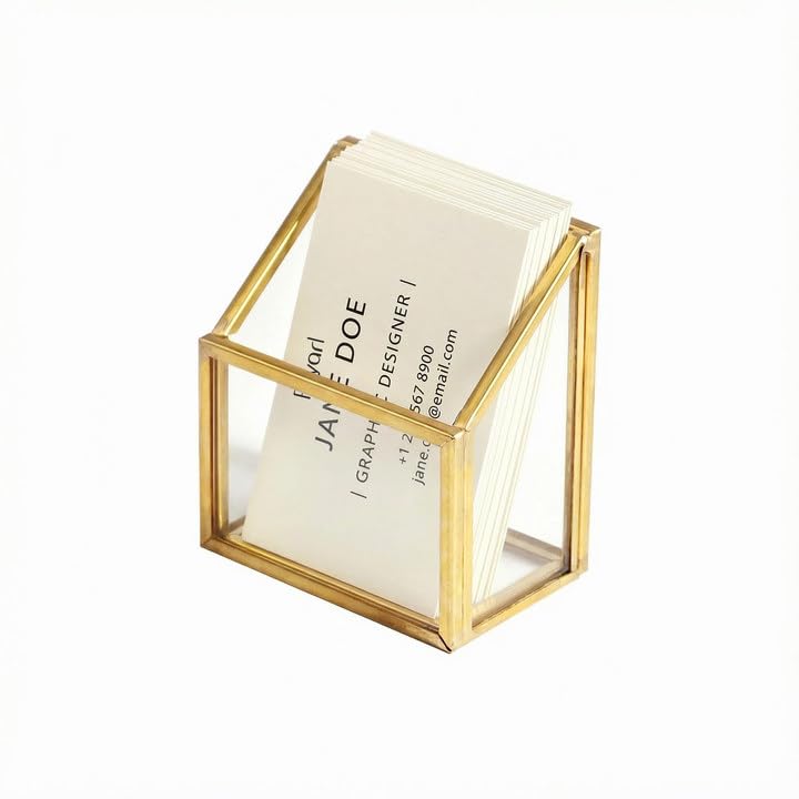 Feyarl Gold Glass Vertical Business Card Holder Business Cards Display Stand Clear Name Card Organizer Storage for Office