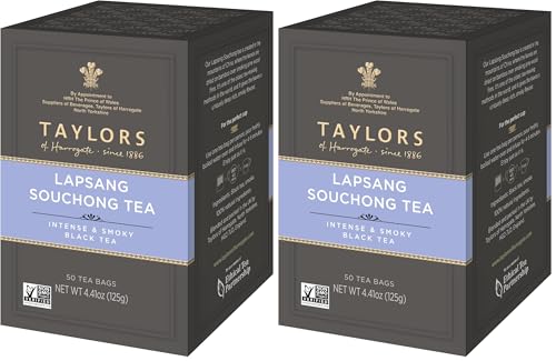Taylors of Harrogate Lapsang Souchong, Black Tea, Pillow Tea Bags, 50 Count (Pack of 2), Smoky, Rich and Strong, Caffeinated, Enjoy Hot or Iced, 50 Teabags