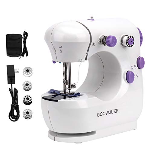GOOWJUER Portable Mini Sewing Machine,Lightweight Electric Sewing Machines with Extension Table Double Thread Perfect for Beginners Tailors/Arts/Crafting/Household/Fabric for Kids (White)