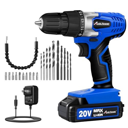 Image of AVID POWER 20V MAX Lithium lon Cordless Drill Set, Power Drill Kit with Battery and Charger, 3/8-Inch Keyless Chuck, Variable Speed, 16 Position and 22pcs Bits (Blue)