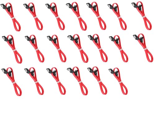 Image of Tobo SATA III Cable • 8-Inch /0.6FT • SATA III 6.0 Gbps • 7pin Female to Downward Right Angle Female Data Cable • with Locking Latch • Support for 2.5'' SSD,3.5''HDD Drive • Red (20)