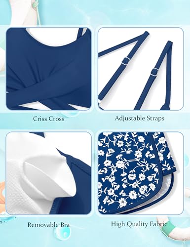 Image of Girls Swimsuit 3 Piece Bathing Suit Criss Cross Bikini Set Girls' Swimwear with Shorts 7-16T