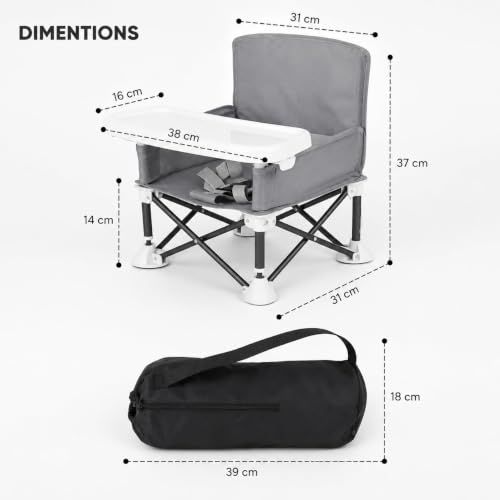 Image of Portable Baby Foldable High Chair with Detachable Feeding Tray, Kids Dining Booster Seat with Safety Belt, Lightweight Foldable Infant Feeding Chair for Home, Dining & Travel