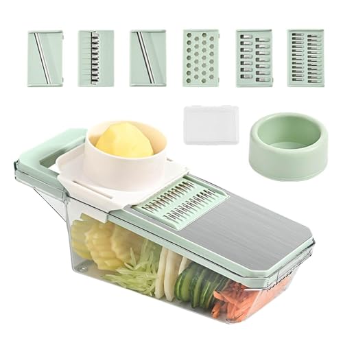 Trancheuse à mandoline, hachoir à aliments, outil multifonction 6 en 1 avec conteneur, hachoir à légumes , trancheuse en dés, râpe, fermie