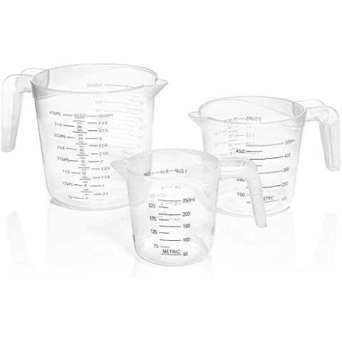 Terbold 3pc Liquid Measuring Cups Set - 1 Cup, 2 Cup, 1 Quart | Clear Plastic Measure Cups with Long Handles Cover
