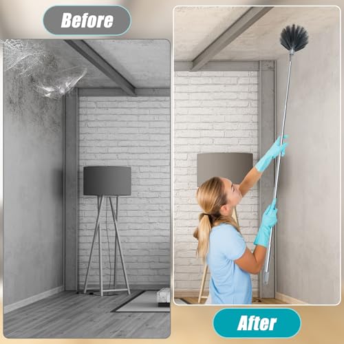 Image of Cobweb Duster with Extension Pole, Spider Web Brush with 96 Inches Extension Pole and 4 Pcs Dusting Tools 1 Fiber Duster, 1 Chenille, 1 Spider Web and 1 Blinds Brush