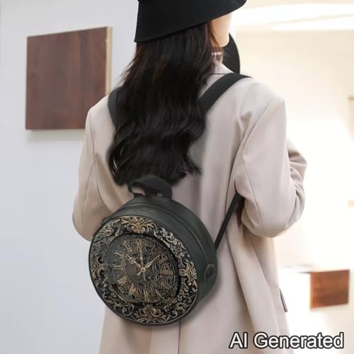 Image of Women Novelty Round Clock Shape Zippered Clock Purses for Women Tote Handbag Shoulder Bag, Gift for Mom Girlfriend