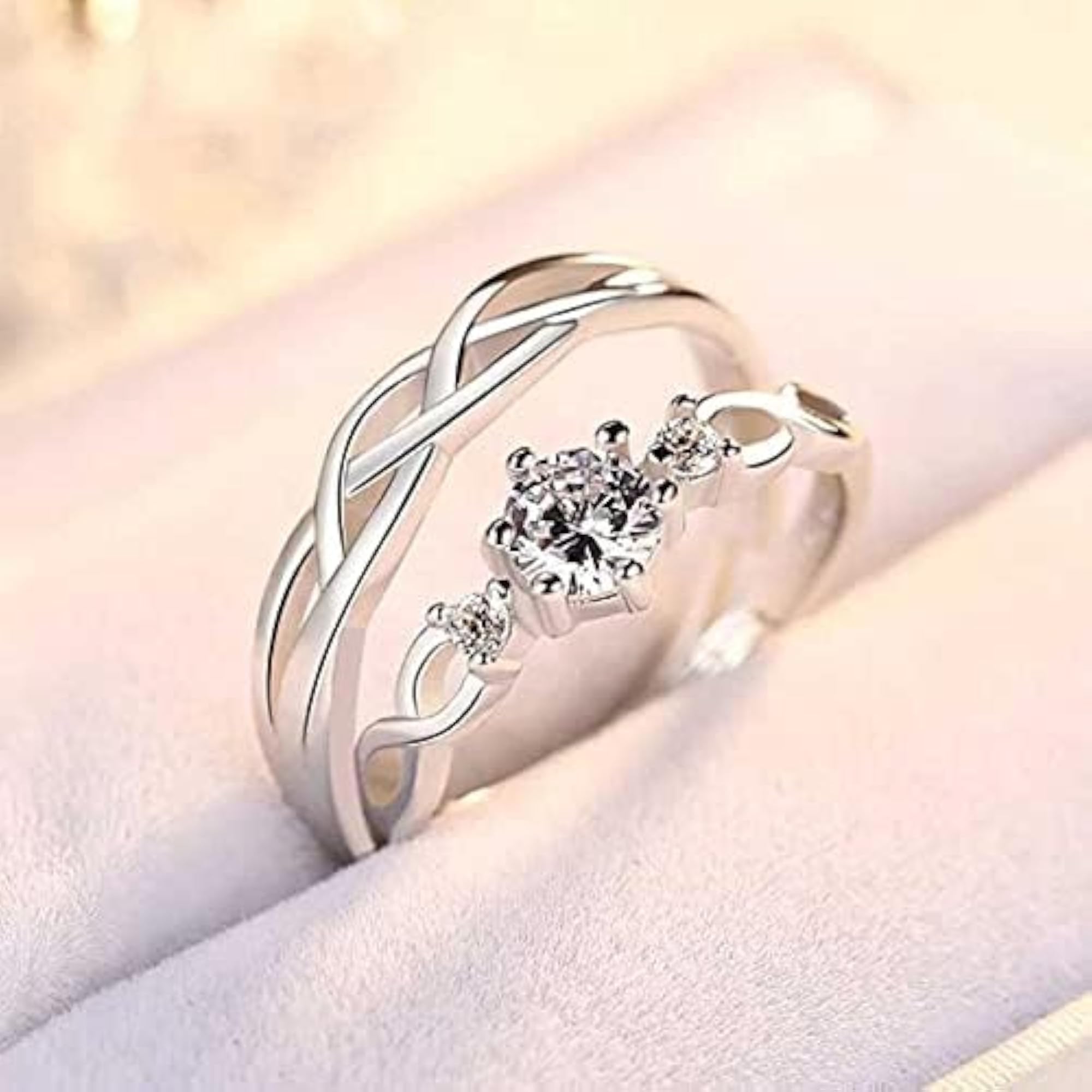 Adjustable American Diamond Couple Rings Set