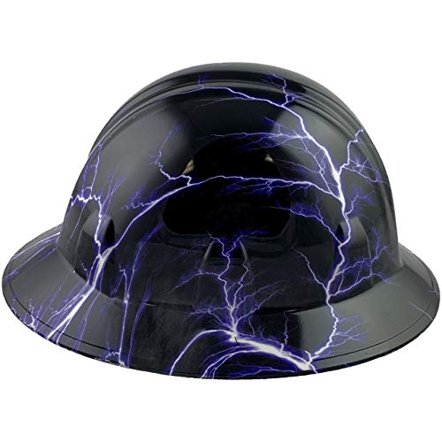 Hydrographic Full Brim Hard Hats With 6 Point Suspension - Purple Lightning Storm Design #TOP2