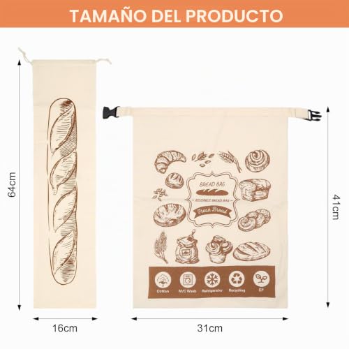 Miniatura 2 de Kqdravine 2 Bolsa De Pan De Lino Con Hebilla, 30 X 40 Cm Bolsa Pan Con Capa Interior De Tpu Y 16 X 64 Cm Bolsas Para Baguettes, Reutilizable Bolsas Para Mantenerlo Fresco