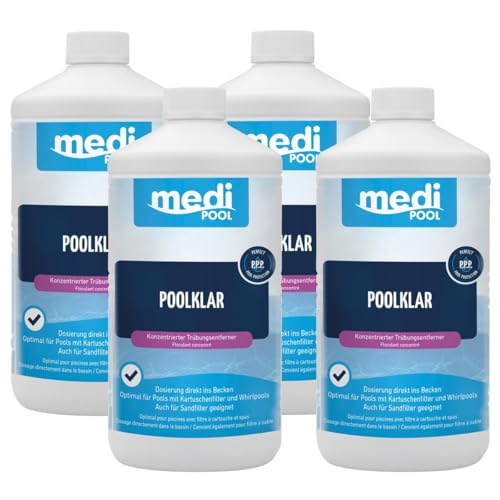 mediPOOL PoolKlar 4X 1 Liter, konzentrierter Trübungsentferner, für Kartuschenfilter, Sandfilteranlâ€¦ – Miniatur
