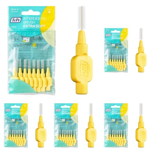 TePe Brossettes interdentaires Extra Soft 0,7mm Jaune pour un nettoyage en douceur (Lot de 5)