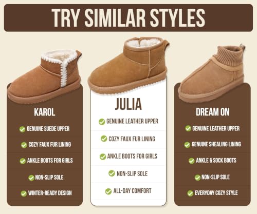 Image of Project Cloud Girls 100% Genuine Leather Non Slip Fur Lined Ankle Boots | Water Resistant Lightweight Memory Foam Insole Cozy Fall Shoes for Boys & Girls Kids Footwear Outdoor Everyday Kids Boots