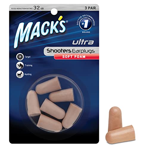 Mack's Ultra Soft Foam Shooting Earplugs, 3 Pair - 32 dB High NRR, Comfortable Ear Plugs for Hunting, Tactical, Target, Skeet and Trap Shooting