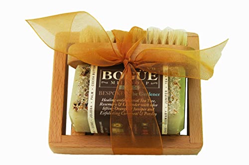 Bogue Milk Soap-Juniper Berry & Cornmeal Exfoliate, Remove Smells. Tea Tree,Rosemary & Lavender Oil With Nail Scrubber & Soap Dish- Gardener Soap Giftset #TOP12