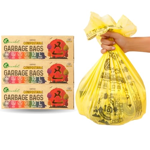 Image of GREENDOT BIOPAK Garbage Bags For Dustbins, Large Size 30 Bags(3 Rolls), 24x32 Inches, Biodegradable & Compostable Within 180 Days, Eco-Friendly Trash Bags For Wet & Dry Waste, Leak Proof &Thick