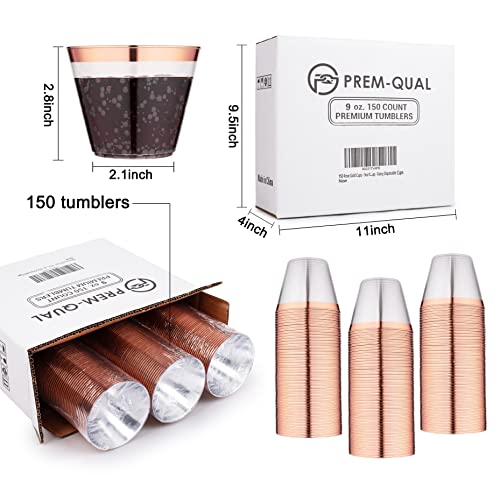 Prem-Qual 150 Rose Gold Cups Disposable - 9Oz Rose Disposable Cups, Rose Gold Party Cups, Plastic Cups For Party, Rose Gold Party Decorations, Disposable Cups For Wedding, Cocktail Or Thanksgiving #TOP1