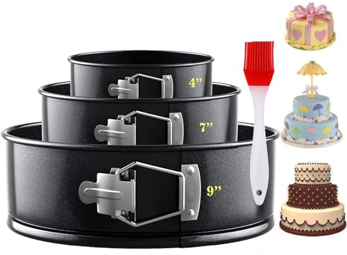 PAPA'S MALL 4 Pcs Non Stick Cake Tin (4,7,9 Inches) Set, Quick-Release Latch Cake tins for Baking with 1PC Oil Brush