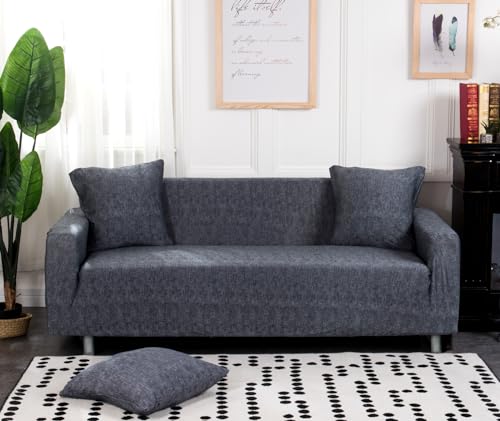 TMVOK ソファーカバー 2人掛け ストレッチ 北欧風 ソファーカバー 肘付き 滑り止め 柔らかい 伸縮素材 犬 猫 傷 防止 クッションカバー2枚付 超便利 幅145〜185cm(ダークグレー)