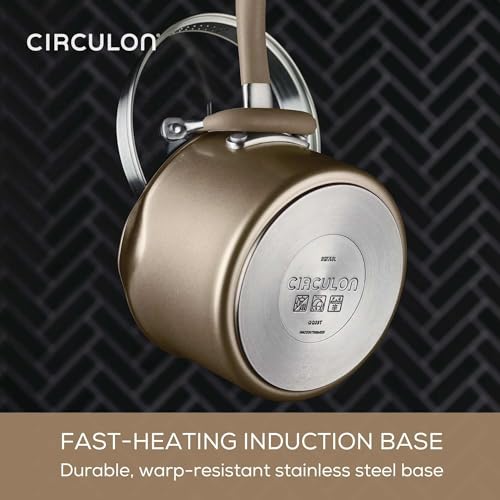 Image of Circulon A1 Series with ScratchDefense Technology Nonstick Induction Pots and Pans, Metal Utensil Safe, Includes Splatter Guard, Slotted Turner and Silicone Trivets, 10 Piece Cookware Set - Champagne