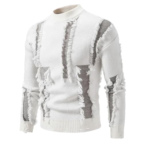 Mens Mock Neck Warm Pullover Sweater Knit Holes Long Sleeve Fringes Thick Jumpers Tops