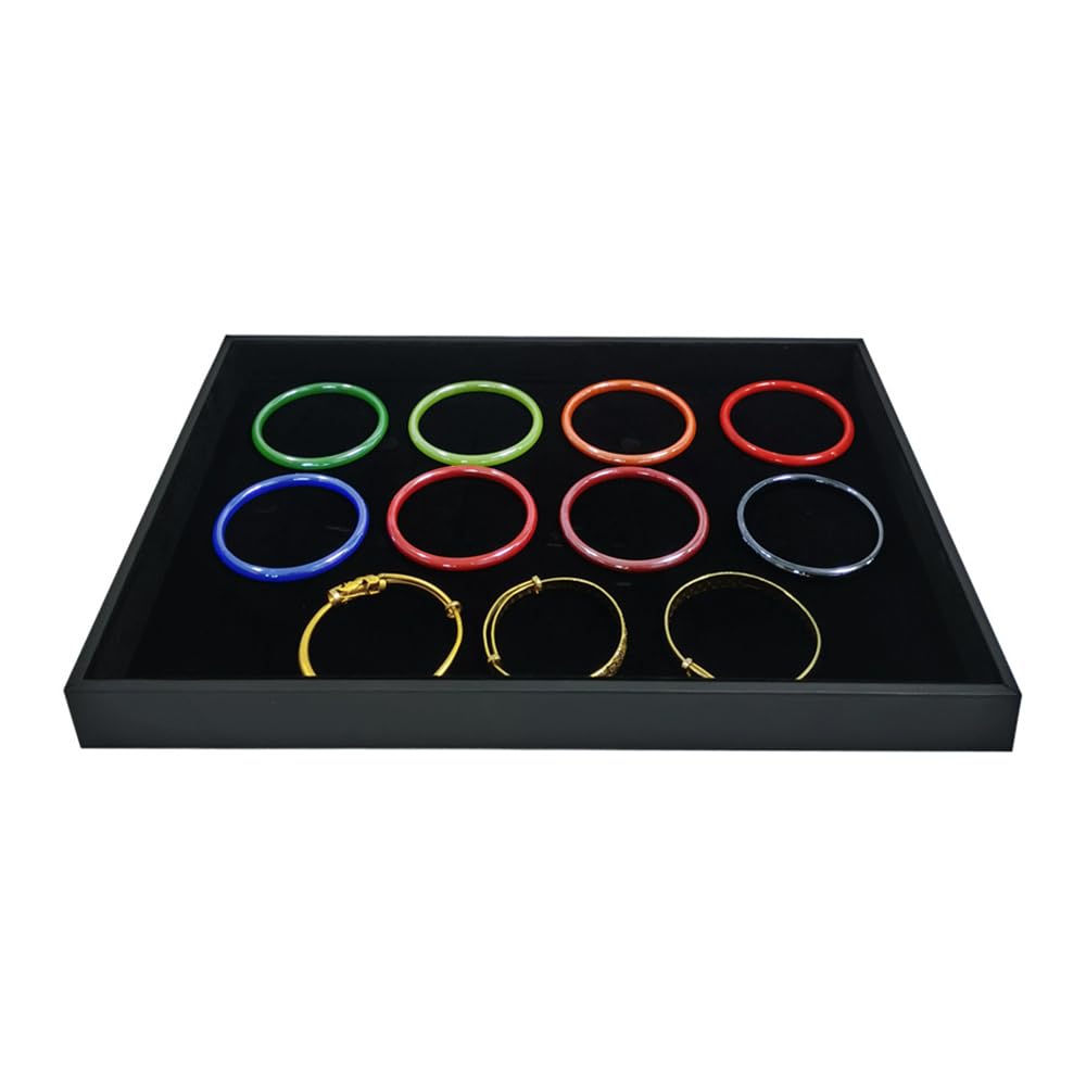 Lot de 2 plateaux de rangement empilables en velours noir - 35 x 24 x 3 cm (L x l x H)