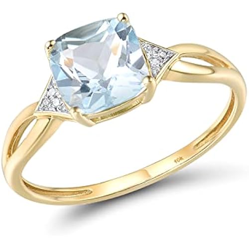 Santuzza 10K Solid Gold Solitaire Gemstone Genuine Diamond Ring for Women