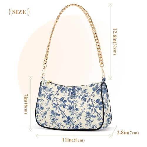 Bolso Tote Floral Azul y Blanco para Mujer con Cadena miniatura 5