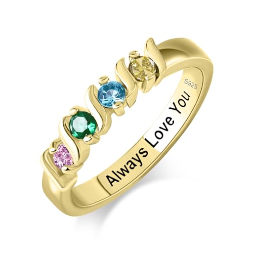 S925 Sterling Silver Personalized Mother Ring with 2-6 Birthstones & Name Engraving Custom Promise Rings for Women Birthstone Ring for Mom Grandma Wife Mother's Day Rings Gift2