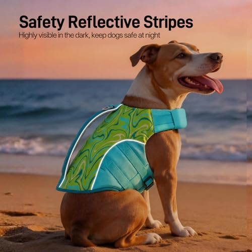 Image of BRKURLEG Dog Life Jacket, Dog Life Vest for Swimming & Boating with High Buoyancy & Rescue Handle for Small Medium Large Dogs, Adjustable Reflective Swimming Safety Vest, Green XL
