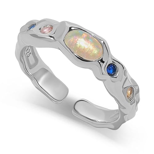 Bague statement en opale pour femmes cristal multicolore ajustable pour toutes occasions