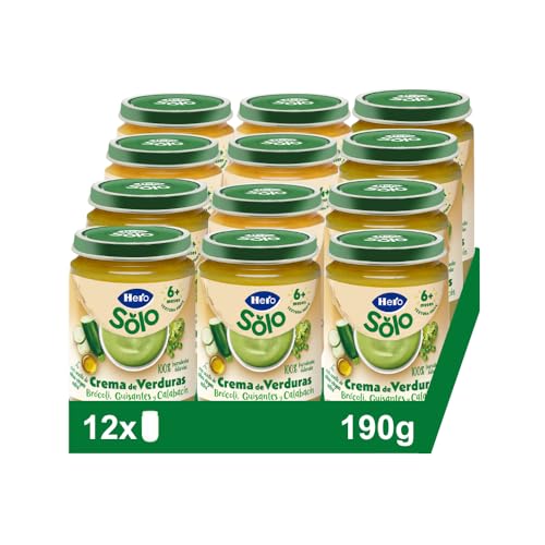 Hero Solo, Tarrito Verduras Bebé, Brócoli Guisante Calabacín con Aceite de Oliva Virgen Extra, Sin Sal Añadida ni Conservantes, 190g x 12U, Para Bebés Desde 6 Meses