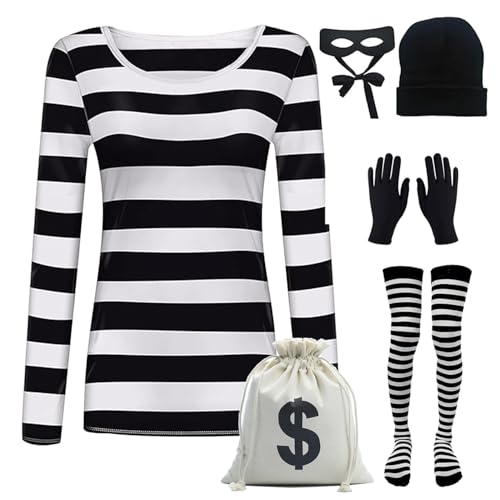 Agaati Adult Womens Robber Costume Thief Accessories Bank Robber Costume for Halloween(Women Large)
