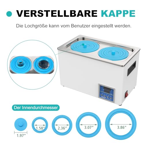 JOANLAB Laborwasserbad 6L - Einzelöffnung, Edelstahl - Präzises Thermostat ±0,1°C,600W- Timer 0-99 Min - LED Display