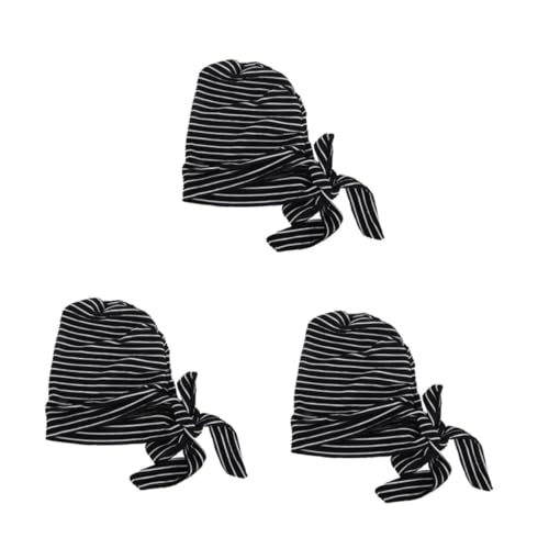 Holibanna 3 Piezas Sombrero Turbante a Rayas Sombrero De Dormir De Mujer Gorra De Fregar Hombres Gorros De Enfermera para Mujer Capó Cómodo Gorros Calientes para Mujer Black Poliéster